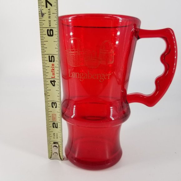 Longaberger Plastic Mug Cup Glass Latte Footed Red Cherry Bright 16 Ounce USA - Picture 9 of 10